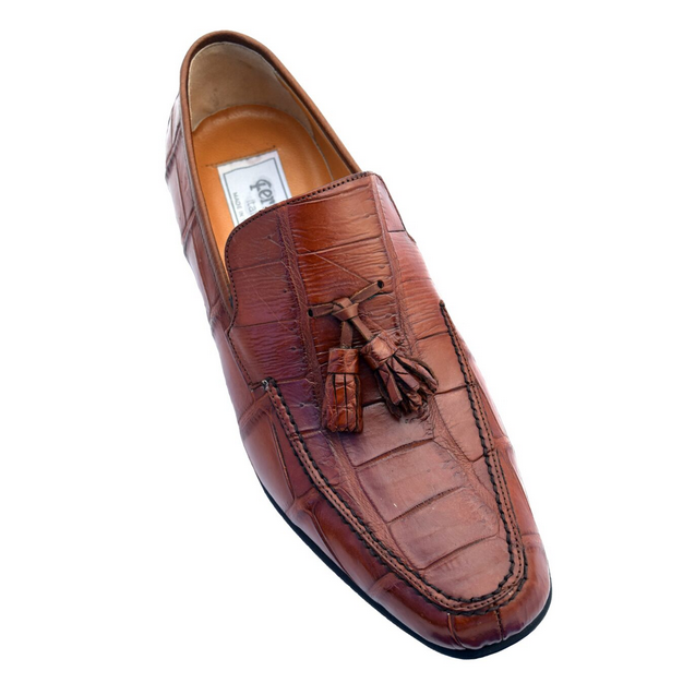 Ferrini 3918 Crocodile Tassel Loafers Cognac