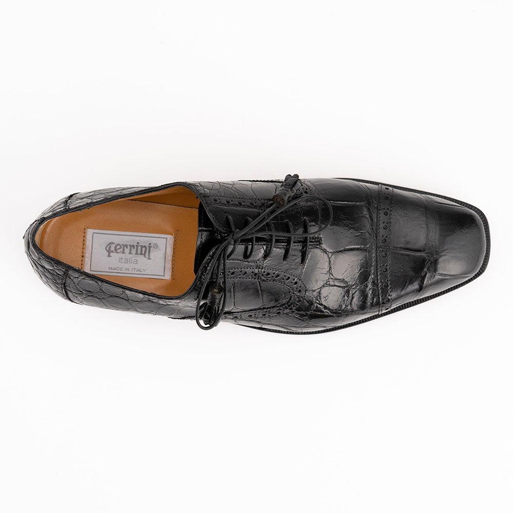 Ferrini 3922 Belly Alligator Cap Toe Shoes Black