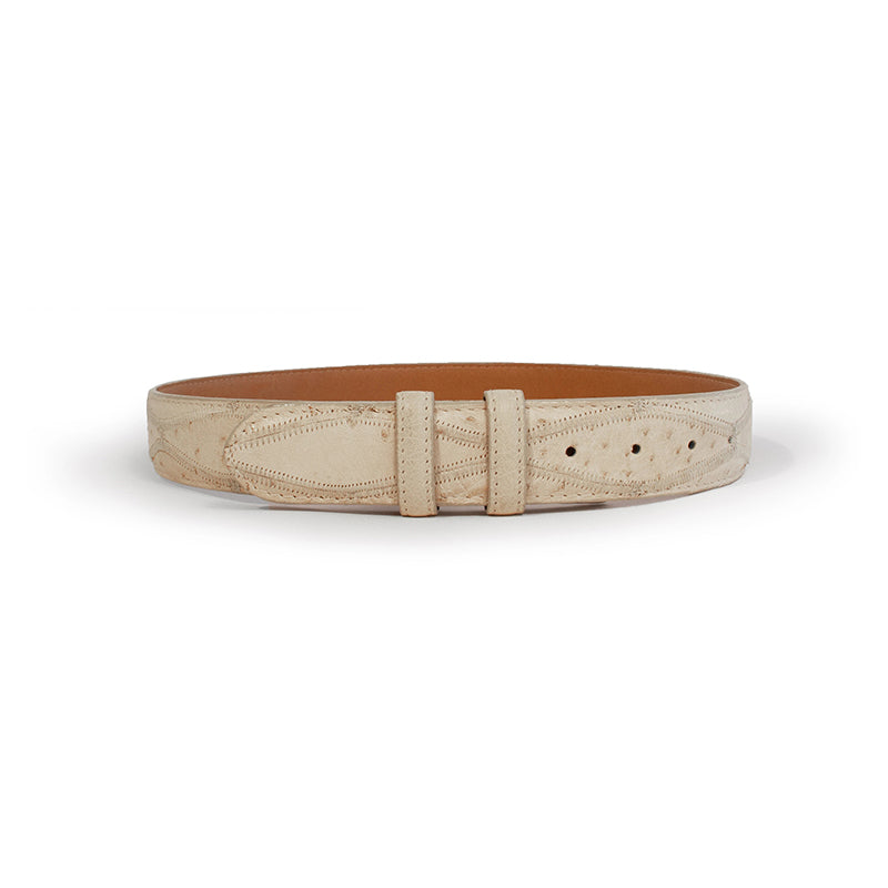 Ferrini BA5WW Ostrich Patch Straight Belt Winter White