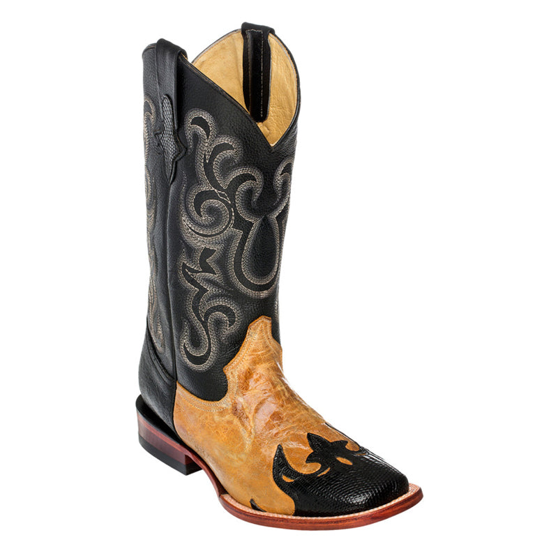 Ferrini Lizard Wingtip RL1 Exotic Boots Antique Saddle Black