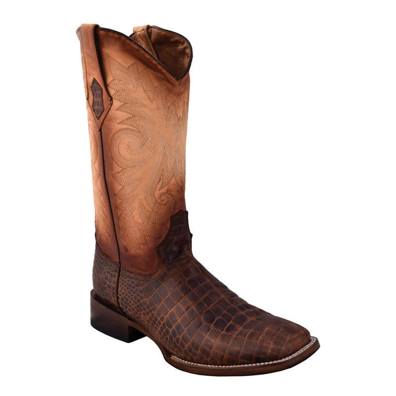 Ferrini Print Belly Caiman 42493-39 Cowhide Boots Dist Brown