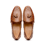 Marco Di Milano Bianchi Caiman Crocodile Tassel Loafers Cognac