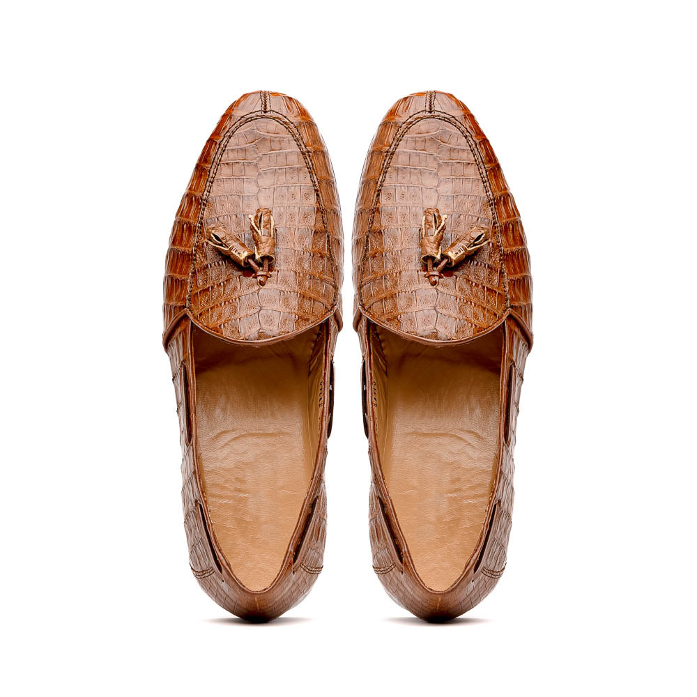 Marco Di Milano Bianchi Caiman Crocodile Tassel Loafers Cognac