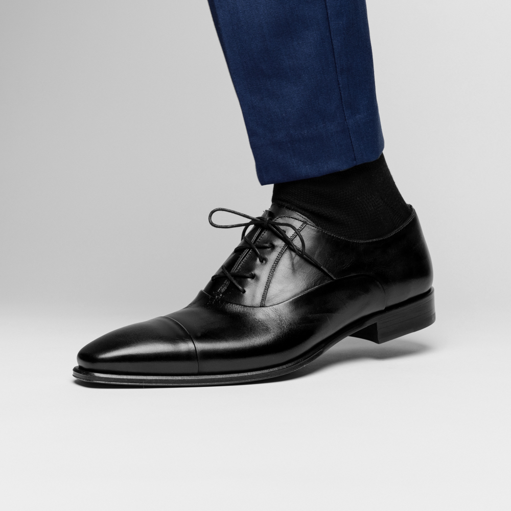 Mezlan Calfskin Folded-Seam Oxfords Black (E20245)