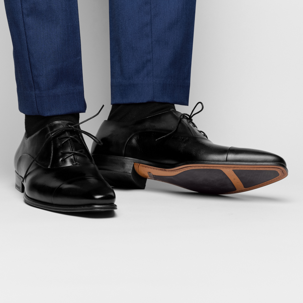 Mezlan Calfskin Folded-Seam Oxfords Black (E20245)