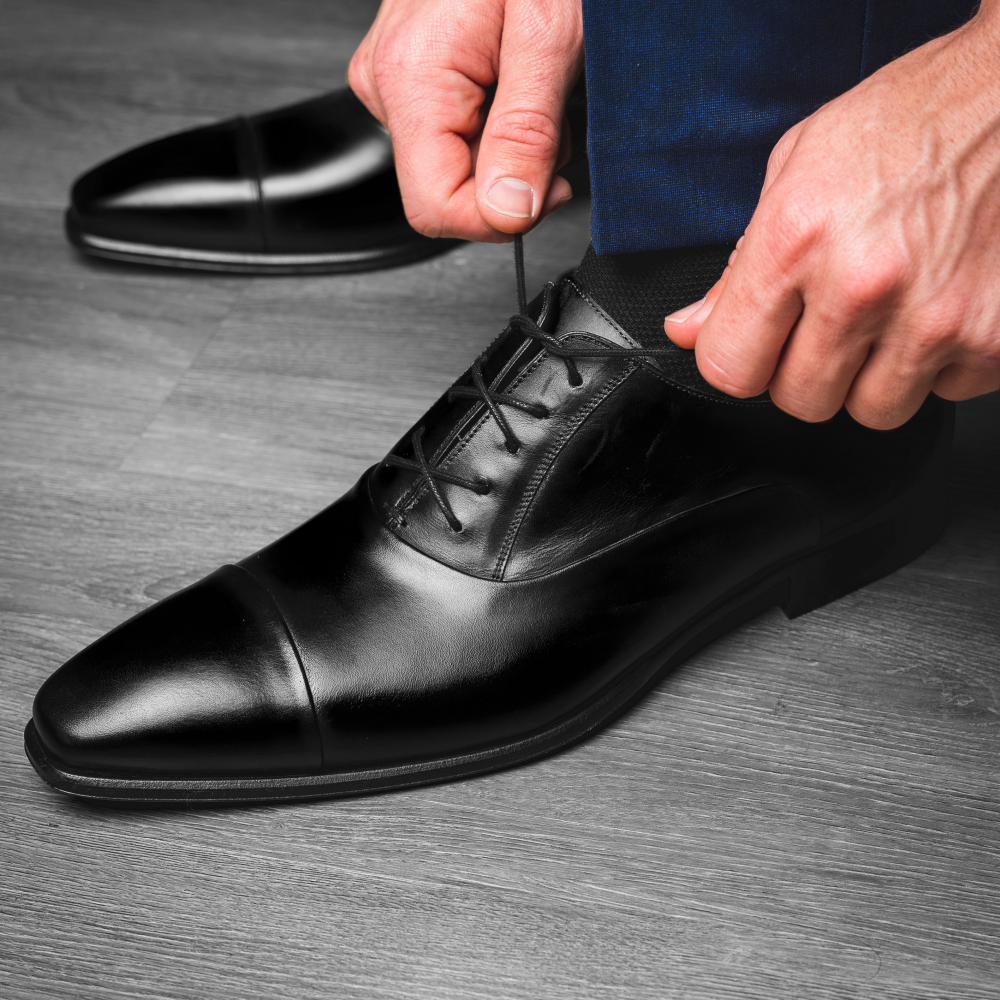 Mezlan Calfskin Folded-Seam Oxfords Black (E20245)