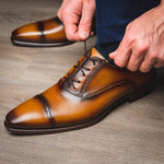 Mezlan Calfskin Folded-Seam Oxfords Cognac (E20245)