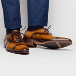 Mezlan Calfskin Folded-Seam Oxfords Cognac (E20245)