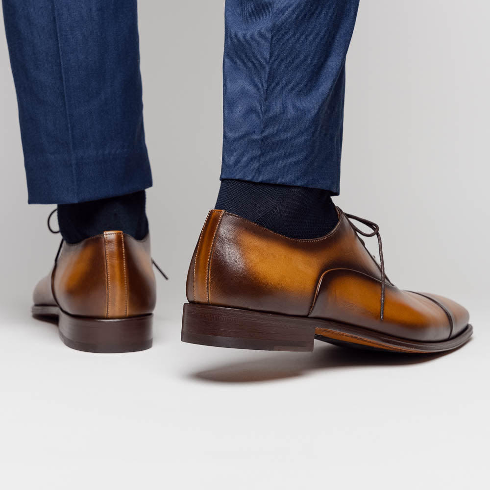 Mezlan Calfskin Folded-Seam Oxfords Cognac (E20245)
