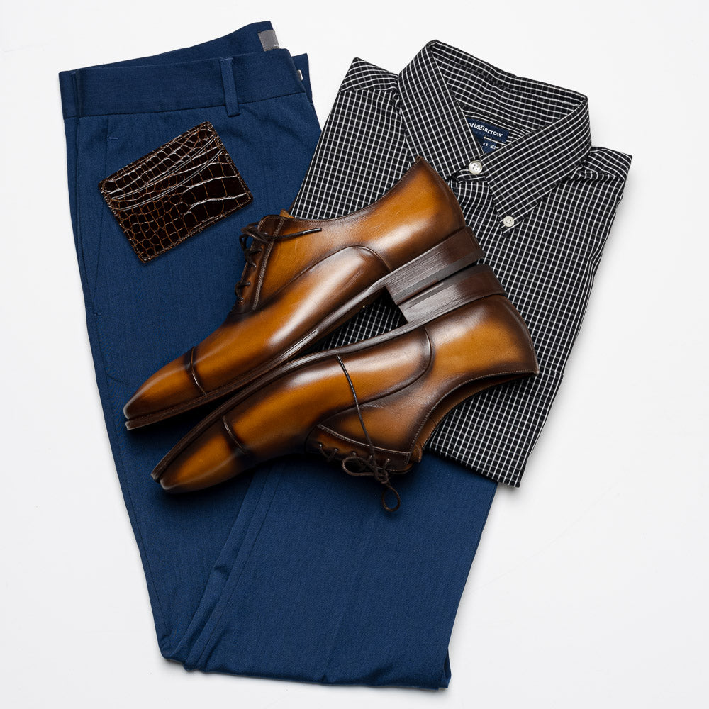 Mezlan Calfskin Folded-Seam Oxfords Cognac (E20245)