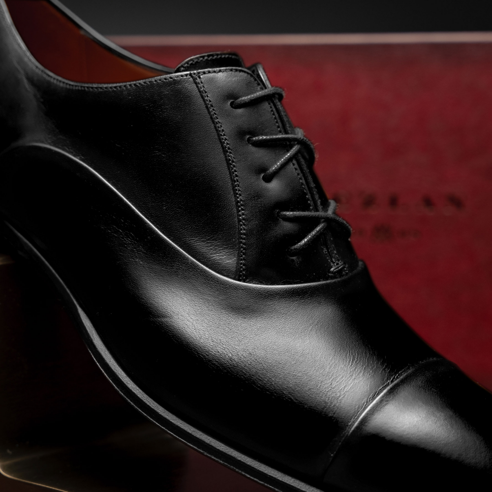 Mezlan Calfskin Folded-Seam Oxfords Black (E20245)