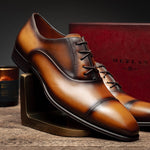 Mezlan Calfskin Folded-Seam Oxfords Cognac (E20245)