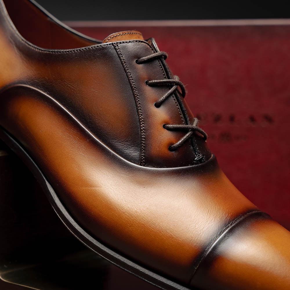 Mezlan Calfskin Folded-Seam Oxfords Cognac (E20245)