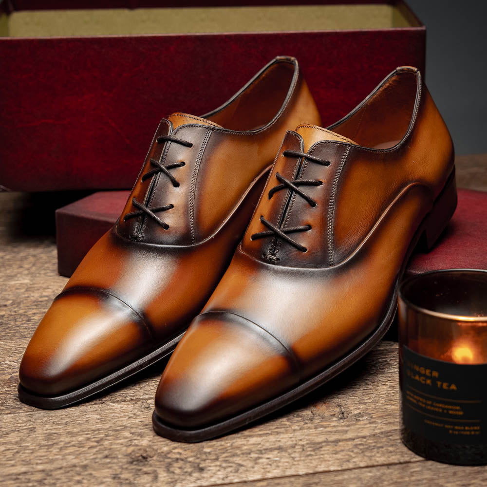 Mezlan Calfskin Folded-Seam Oxfords Cognac (E20245)