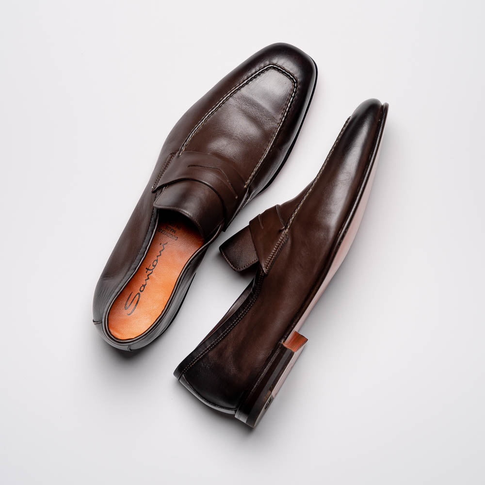Santoni Fox 3 Penny Loafers Dark Brown