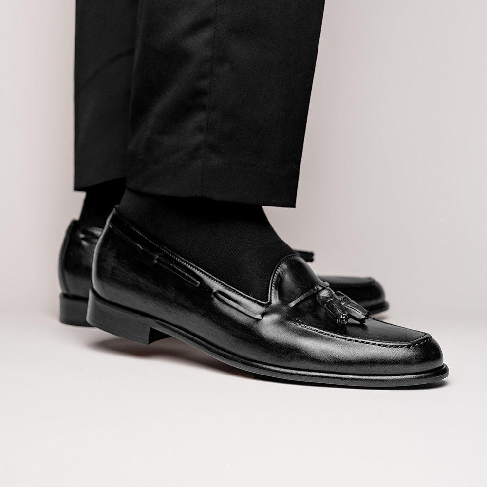 Zelli Franco Calfskin Hand Painted Tassel Loafers Black (15-586-BLK)