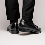Zelli Franco Calfskin Hand Painted Tassel Loafers Black (15-586-BLK)