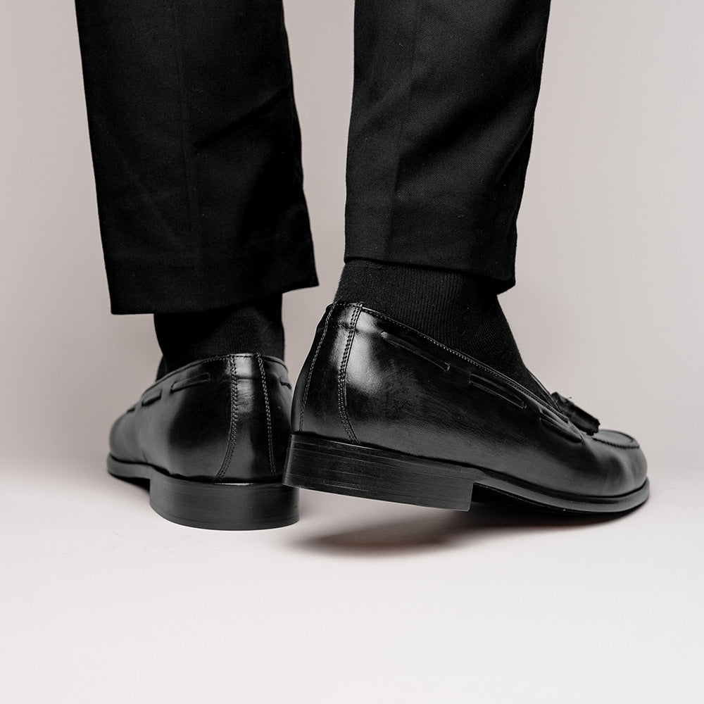 Zelli Franco Calfskin Hand Painted Tassel Loafers Black (15-586-BLK)