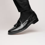 Zelli Franco Calfskin Hand Painted Tassel Loafers Black (15-586-BLK)