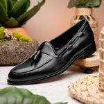 Zelli Franco Calfskin Hand Painted Tassel Loafers Black (15-586-BLK)