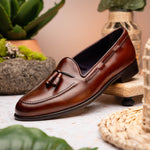 Zelli Franco Calfskin Hand Painted Tassel Loafers Cognac (15-586-CGN)