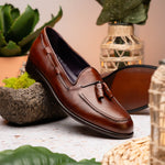 Zelli Franco Calfskin Hand Painted Tassel Loafers Cognac (15-586-CGN)