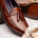 Zelli Franco Calfskin Hand Painted Tassel Loafers Cognac (15-586-CGN)