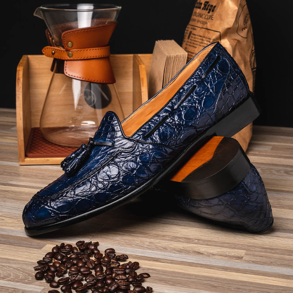 Zelli Franco Crocodile Tassel Loafers Navy (11-582-NVY)