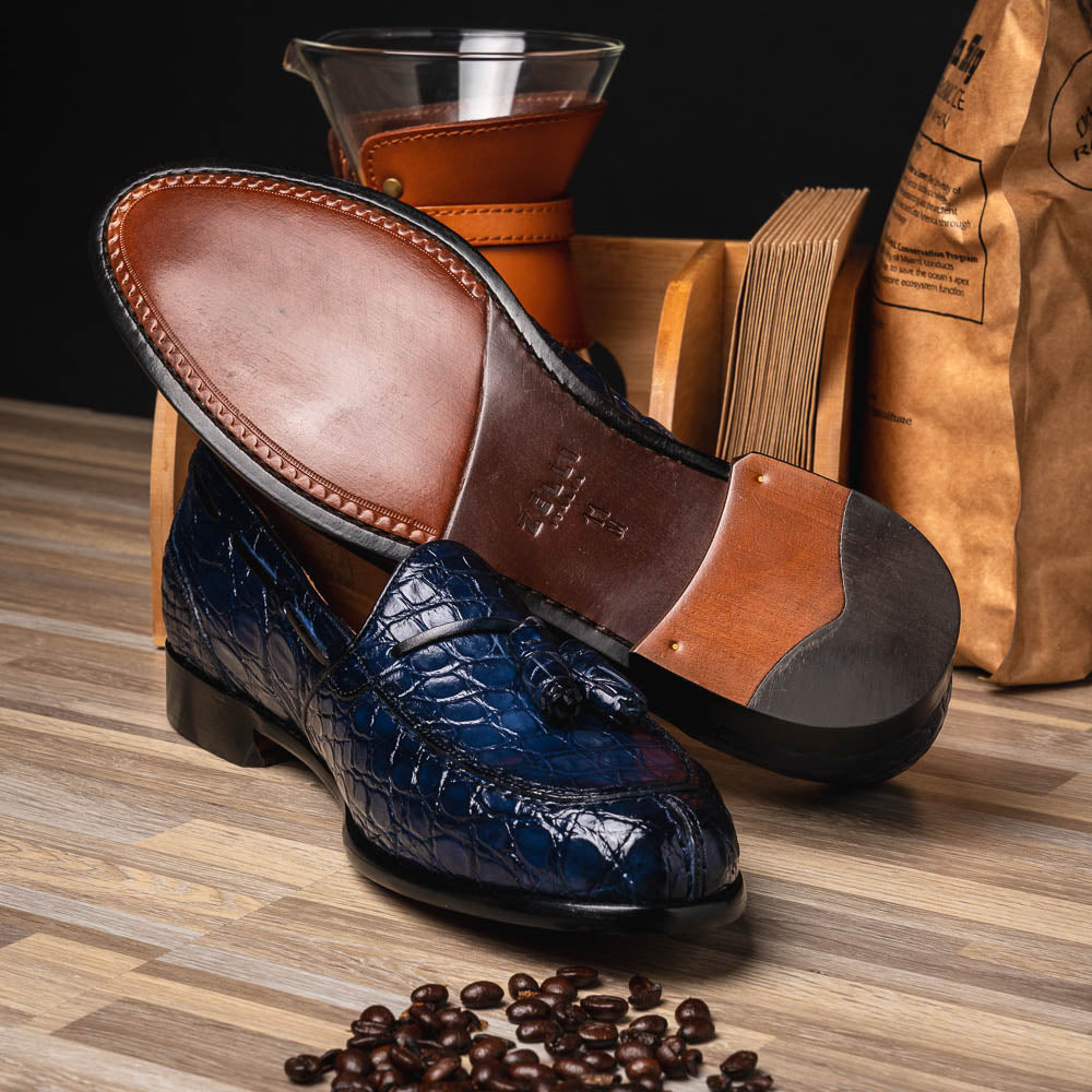 Zelli Franco Crocodile Tassel Loafers Navy | MensDesignerShoe.com