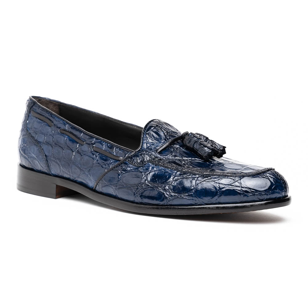 Zelli Franco Crocodile Tassel Loafers Navy | MensDesignerShoe.com