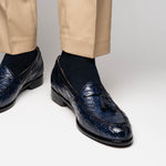Zelli Franco Crocodile Tassel Loafers Navy (11-582-NVY)