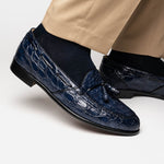 Zelli Franco Crocodile Tassel Loafers Navy (11-582-NVY)