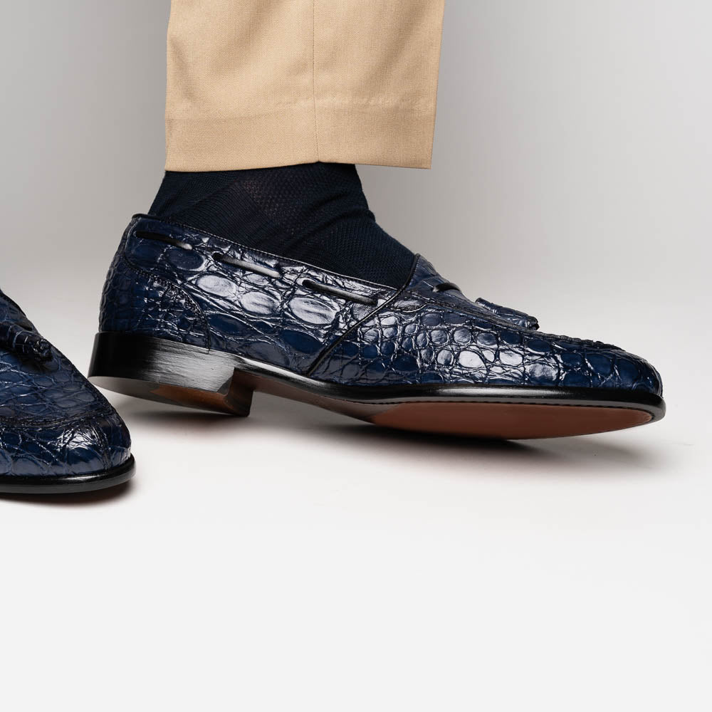 Zelli Franco Crocodile Tassel Loafers Navy (11-582-NVY)