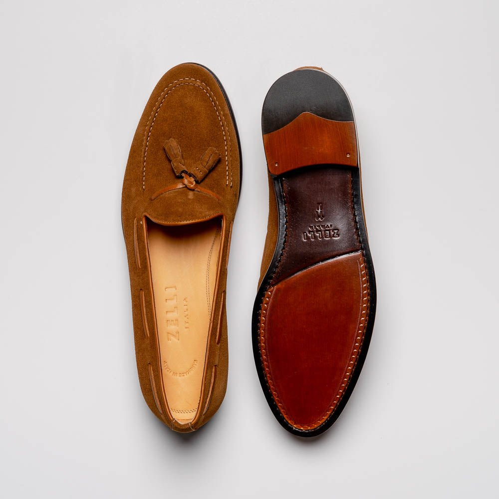  Zelli Franco Suede Tassel Loafers Tobacco