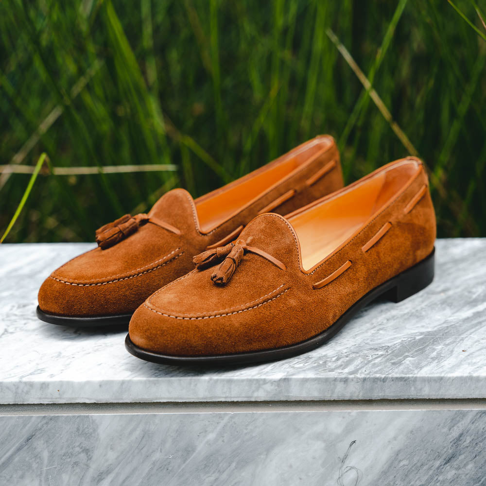  Zelli Franco Suede Tassel Loafers Tobacco