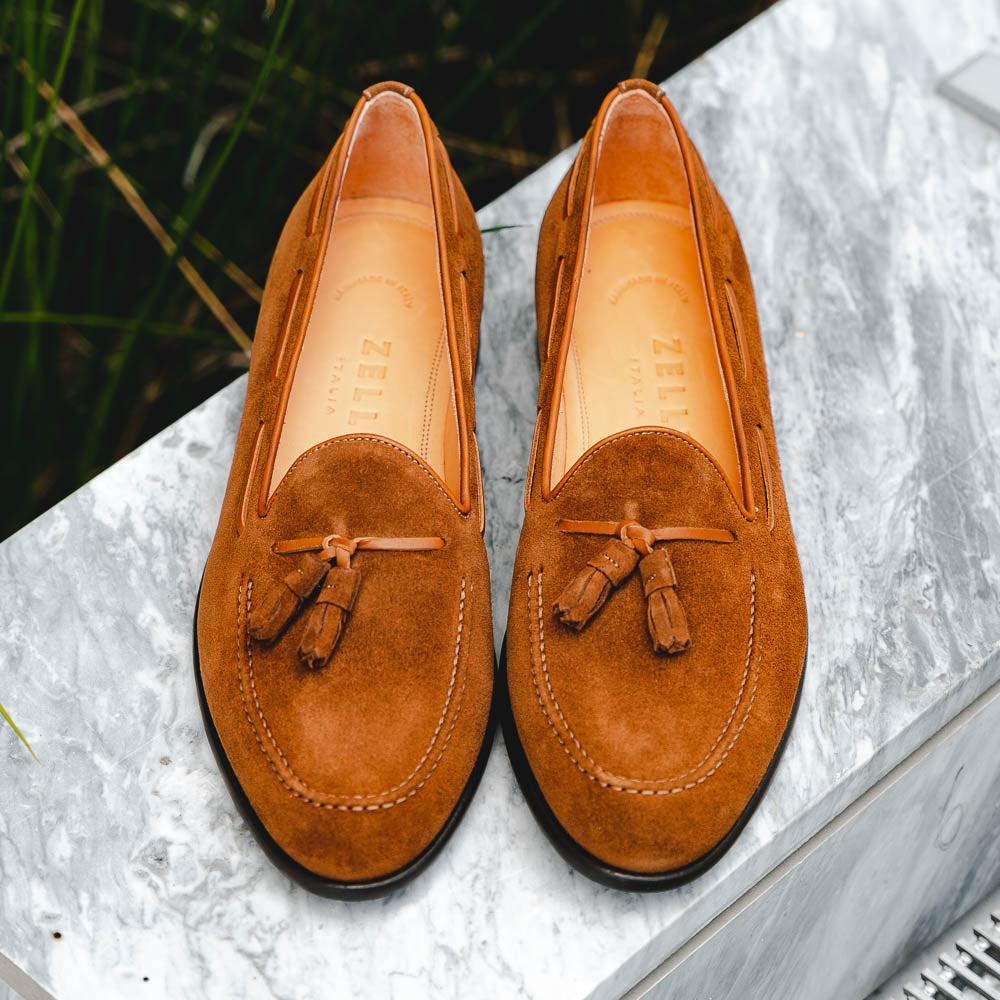  Zelli Franco Suede Tassel Loafers Tobacco
