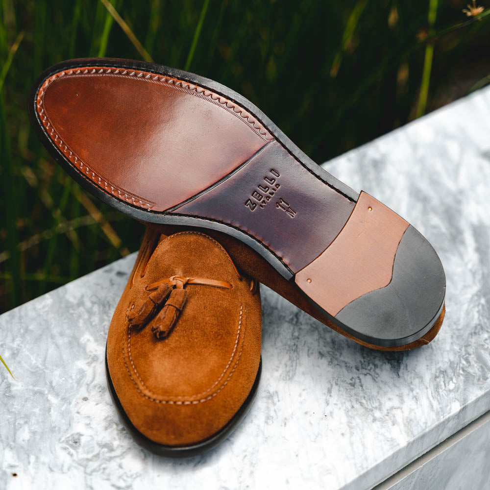  Zelli Franco Suede Tassel Loafers Tobacco