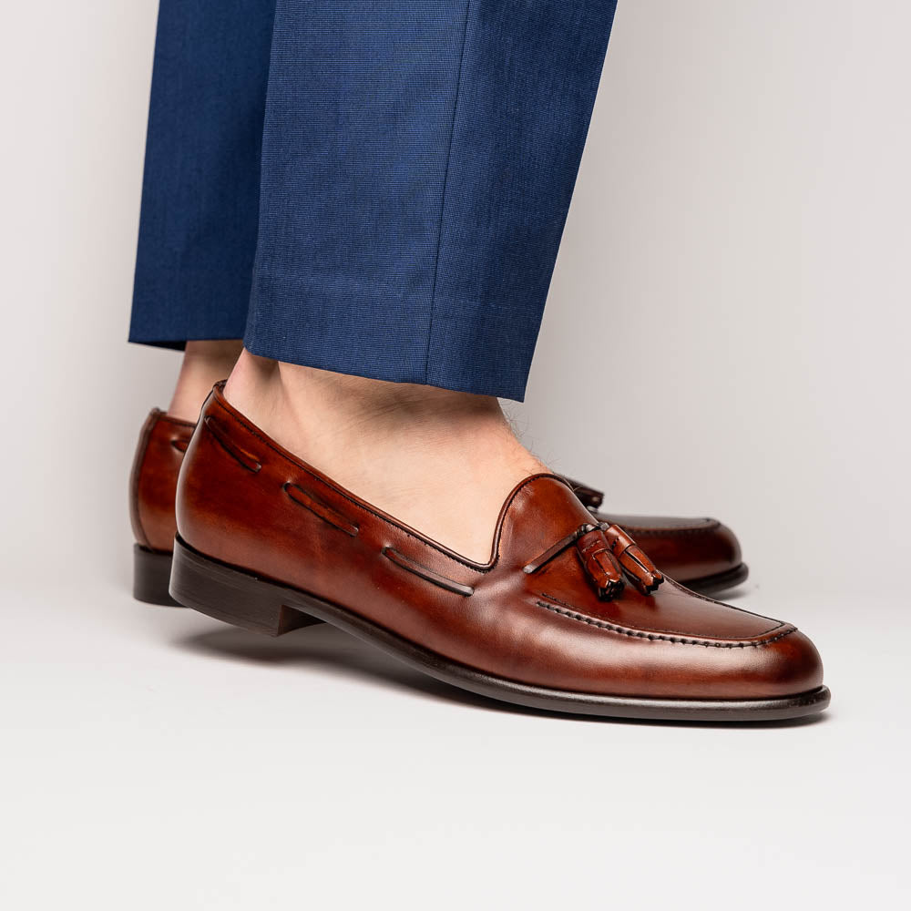 Zelli Franco Calfskin Hand Painted Tassel Loafers Cognac (15-586-CGN)