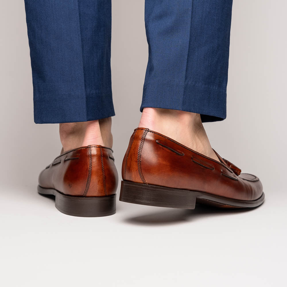 Zelli Franco Calfskin Hand Painted Tassel Loafers Cognac (15-586-CGN)