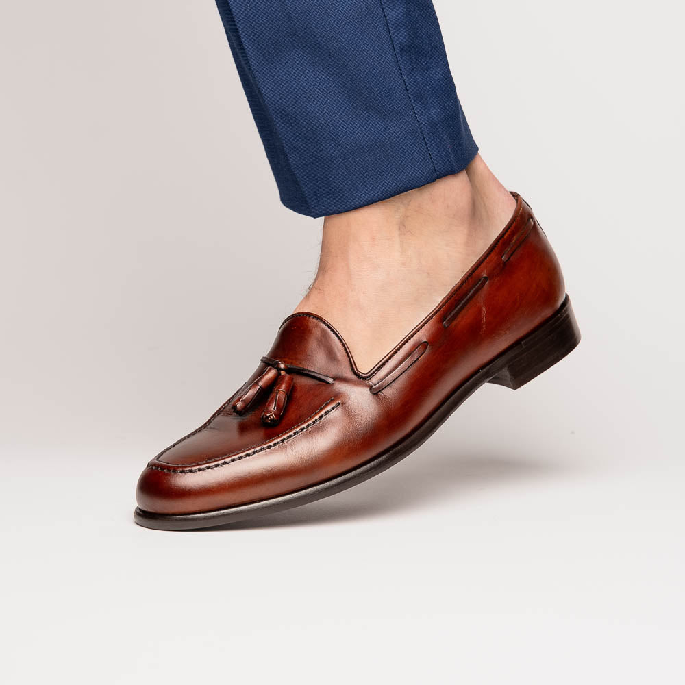 Zelli Franco Calfskin Hand Painted Tassel Loafers Cognac (15-586-CGN)