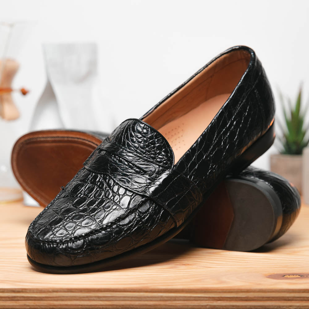 Alan Payne Franco II Genuine Crocodile Loafers Black