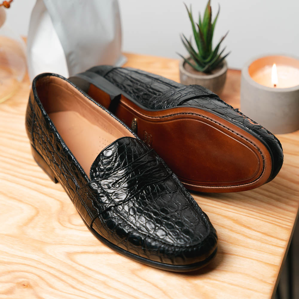 Alan Payne Franco Genuine Crocodile Loafers Black