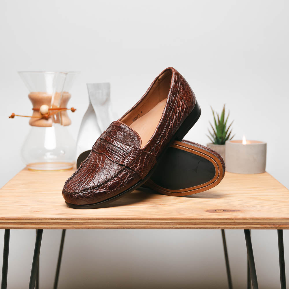 Alan Payne Franco Crocodile Penny Loafers Honey