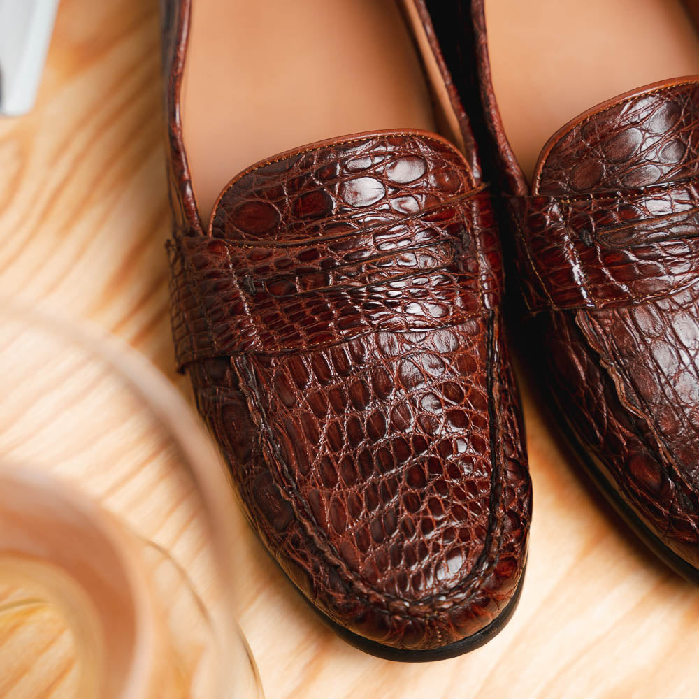 Alan Payne Franco Crocodile Penny Loafers Honey