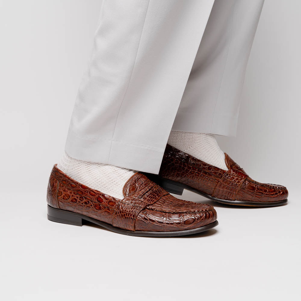 Alan Payne Franco Crocodile Penny Loafers Honey