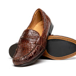 Alan Payne Franco Crocodile Penny Loafers Honey