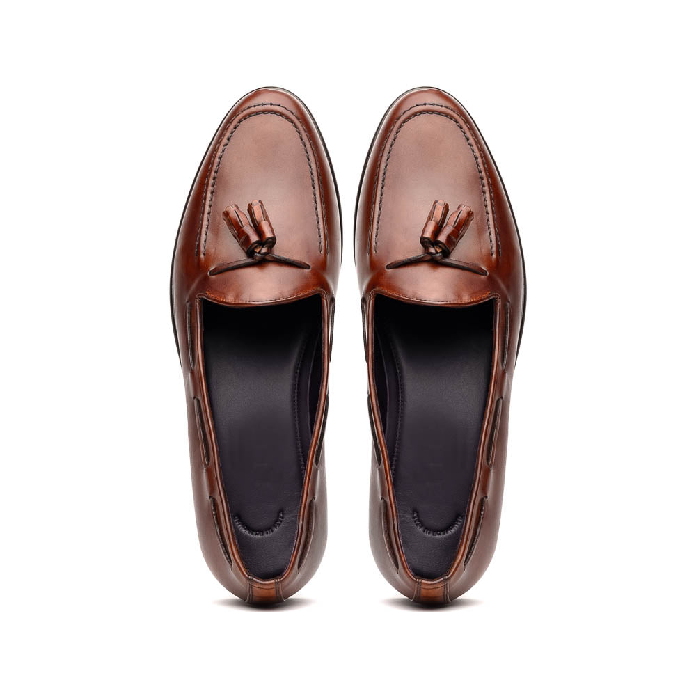 Zelli Franco Calfskin Hand Painted Tassel Loafers Cognac (15-586-CGN)