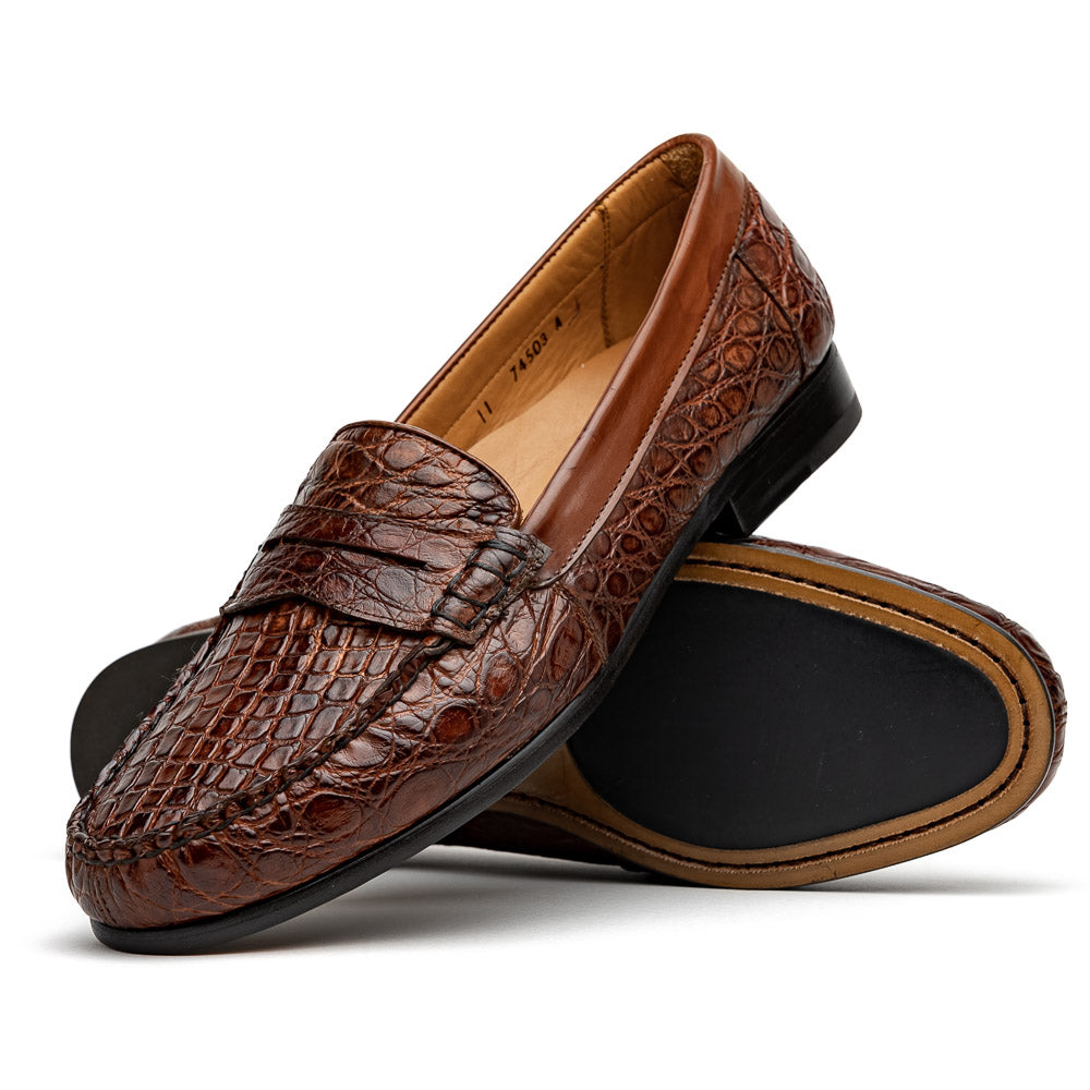 Alan Payne Franco II Crocodile Penny Loafers Honey