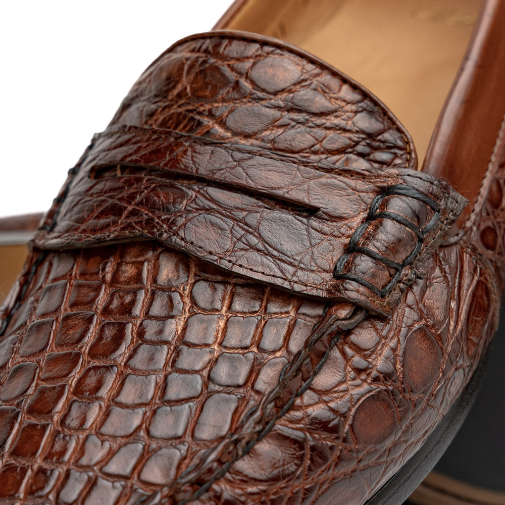 Alan Payne Franco II Crocodile Penny Loafers Honey