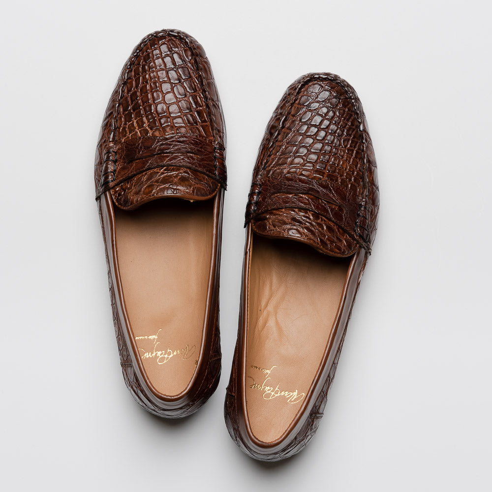 Alan Payne Franco II Crocodile Penny Loafers Honey